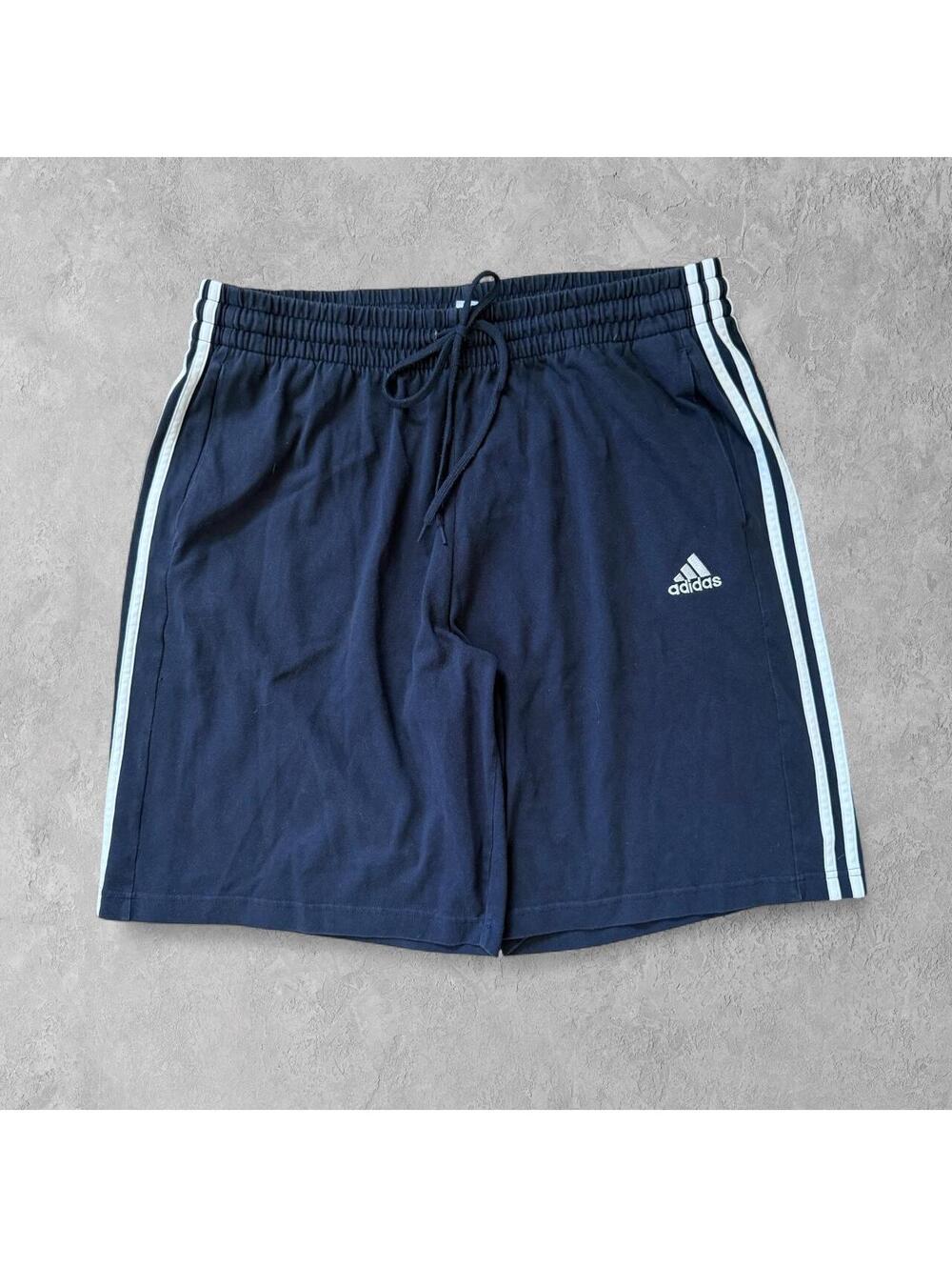 Adidas Navy Blue Three-Stripe Cotton Athletic Gym Shorts - Sz 2XL